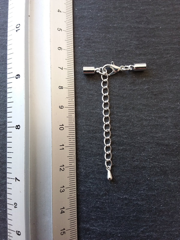 Silver Plated End Cap Sets for 3mm Cord with or without Extender Chain (3.6mm caps) - ContentedCatz