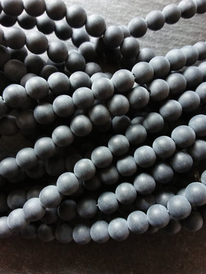 6.3mm Frosted Natural Black Agate Undyed Gemstone Round Beads Full 15.7 inch Strand - ContentedCatz
