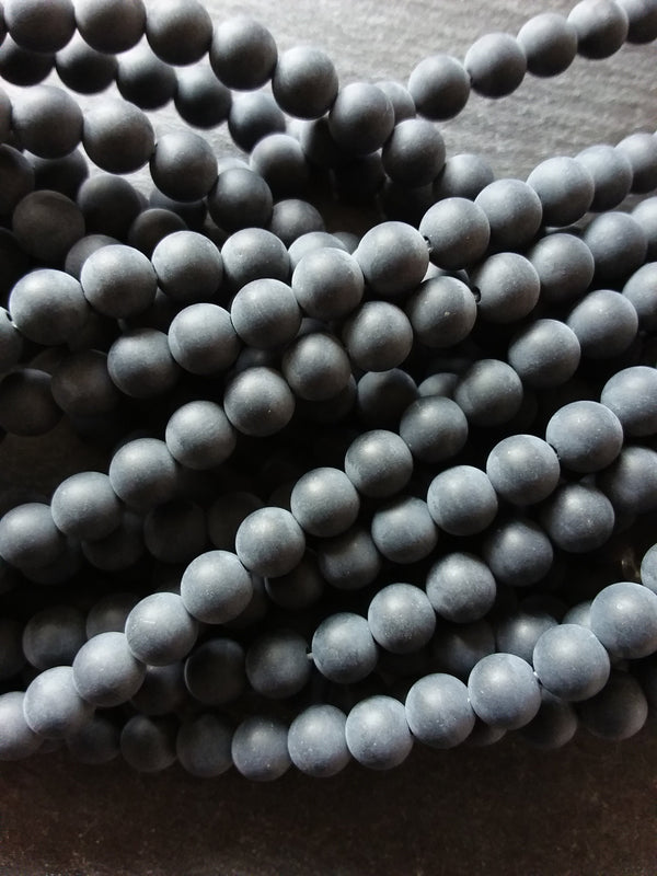 6.3mm Frosted Natural Black Agate Undyed Gemstone Round Beads Full 15.7 inch Strand - ContentedCatz