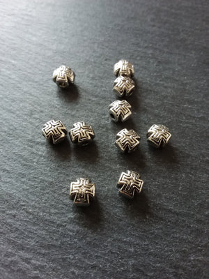 10 or 50 Antique Silver 8mm Rounded Cross Beads 8x8x7mm - ContentedCatz