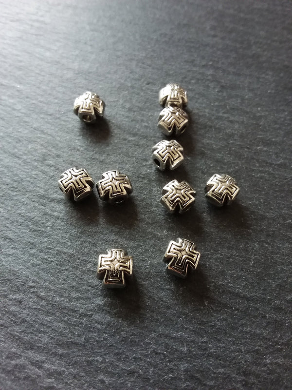 10 or 50 Antique Silver 8mm Rounded Cross Beads 8x8x7mm - ContentedCatz