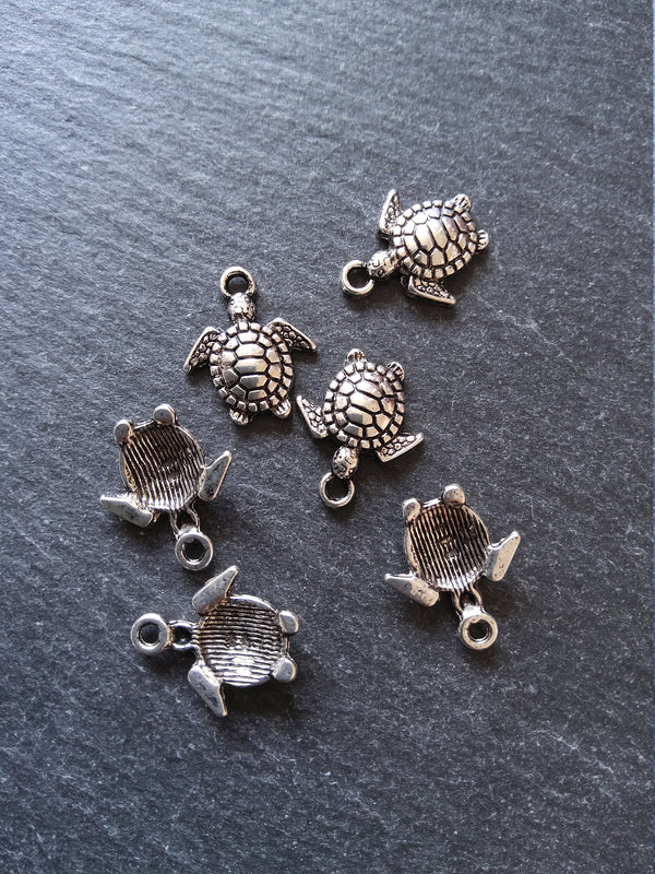 20 or 100 Little Turtle Charms Antique Silver Tone 16x14mm - ContentedCatz