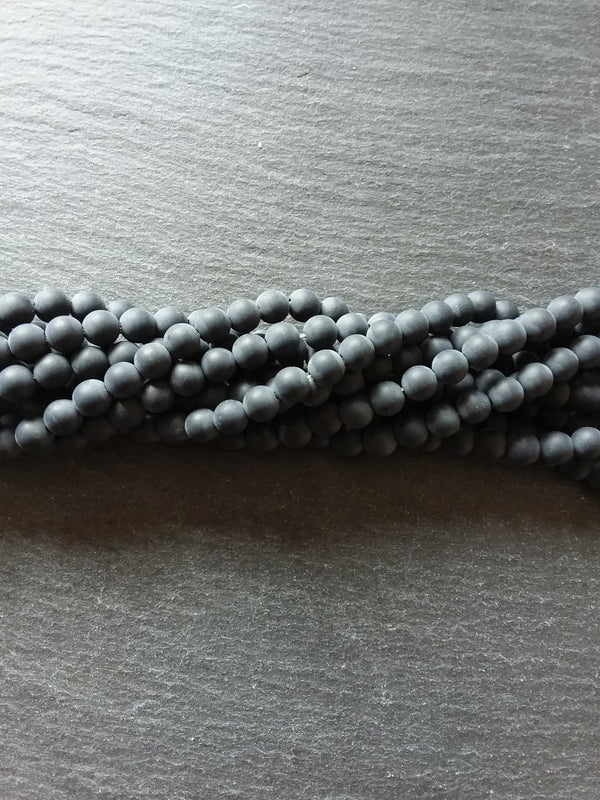 6.3mm Frosted Natural Black Agate Undyed Gemstone Round Beads Full 15.7 inch Strand - ContentedCatz