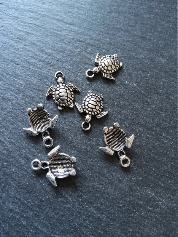 20 or 100 Little Turtle Charms Antique Silver Tone 16x14mm - ContentedCatz