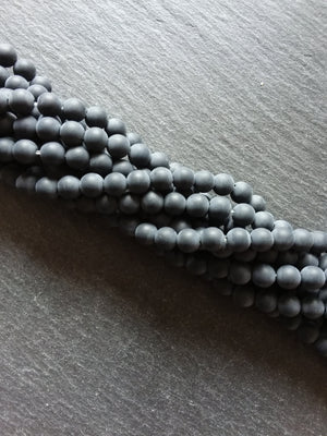 6.3mm Frosted Natural Black Agate Undyed Gemstone Round Beads Full 15.7 inch Strand - ContentedCatz