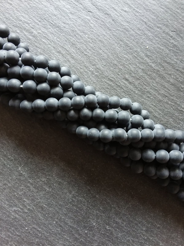 6.3mm Frosted Natural Black Agate Undyed Gemstone Round Beads Full 15.7 inch Strand - ContentedCatz