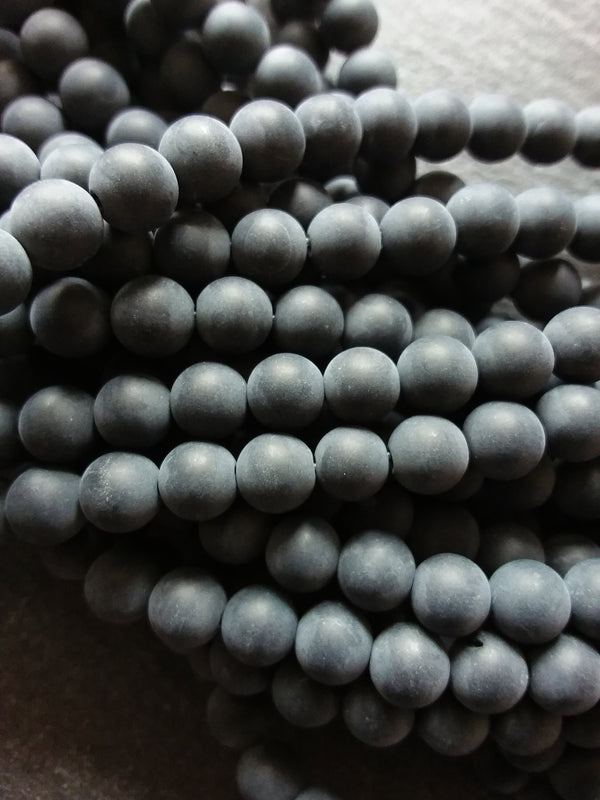 6.3mm Frosted Natural Black Agate Undyed Gemstone Round Beads Full 15.7 inch Strand - ContentedCatz