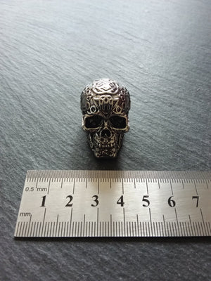 Patterned Skull Pendant Antique Silver Tone Metal Alloy 37x23mm Large 7.5mm Hole - ContentedCatz