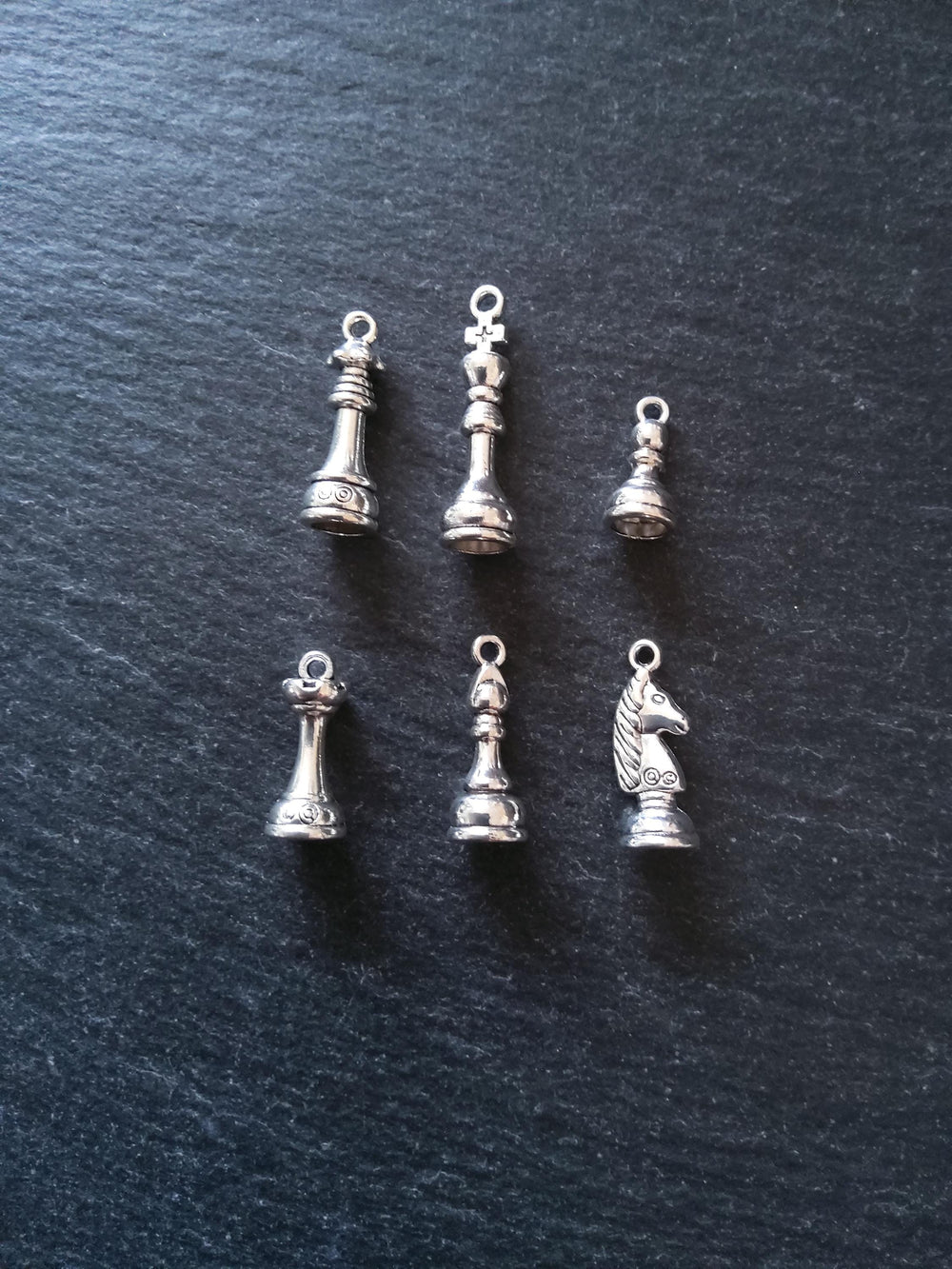 Set of 6 Chess Piece Charms Antique Silver Alloy 19x7.4x8mm - ContentedCatz