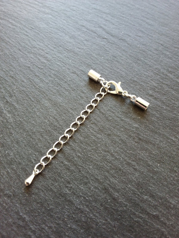 Silver Plated End Cap Sets for 3mm Cord with or without Extender Chain (3.6mm caps) - ContentedCatz
