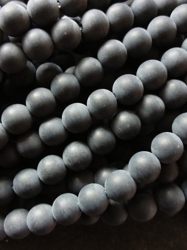 6.3mm Frosted Natural Black Agate Undyed Gemstone Round Beads Full 15.7 inch Strand - ContentedCatz