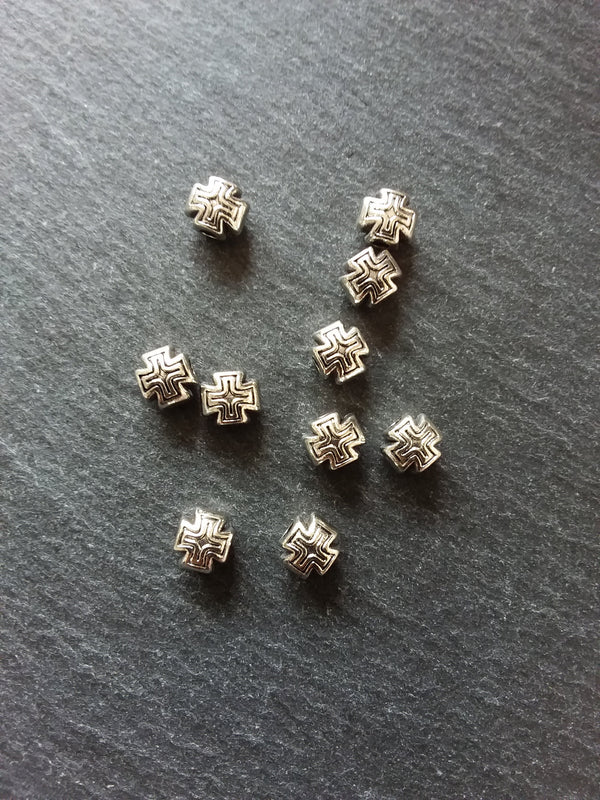 10 or 50 Antique Silver 8mm Rounded Cross Beads 8x8x7mm - ContentedCatz