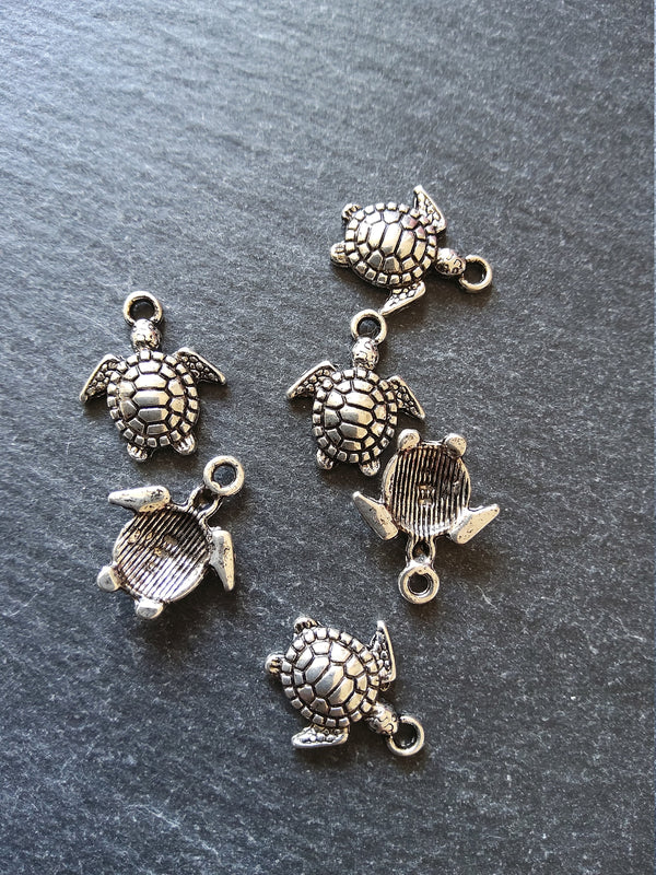 20 or 100 Little Turtle Charms Antique Silver Tone 16x14mm - ContentedCatz