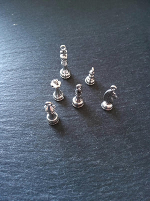 Set of 6 Chess Piece Charms Antique Silver Alloy 19x7.4x8mm - ContentedCatz