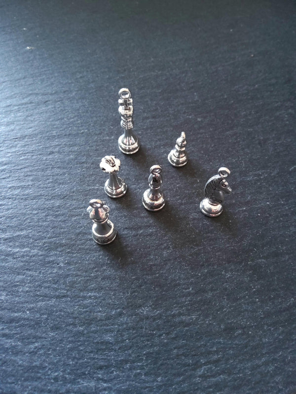 Set of 6 Chess Piece Charms Antique Silver Alloy 19x7.4x8mm - ContentedCatz