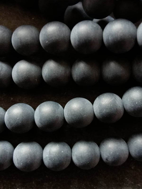 6.3mm Frosted Natural Black Agate Undyed Gemstone Round Beads Full 15.7 inch Strand - ContentedCatz