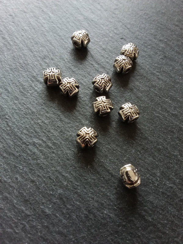 10 or 50 Antique Silver 8mm Rounded Cross Beads 8x8x7mm - ContentedCatz