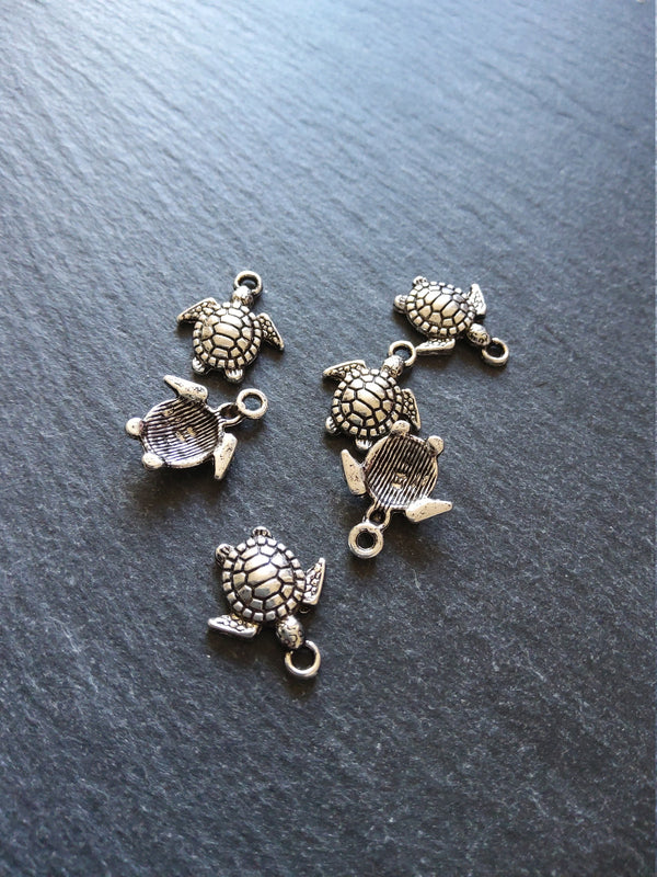 20 or 100 Little Turtle Charms Antique Silver Tone 16x14mm - ContentedCatz