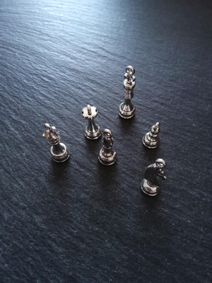Set of 6 Chess Piece Charms Antique Silver Alloy 19x7.4x8mm - ContentedCatz