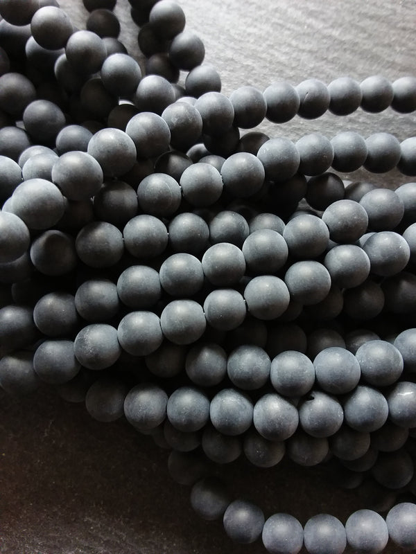 6.3mm Frosted Natural Black Agate Undyed Gemstone Round Beads Full 15.7 inch Strand - ContentedCatz