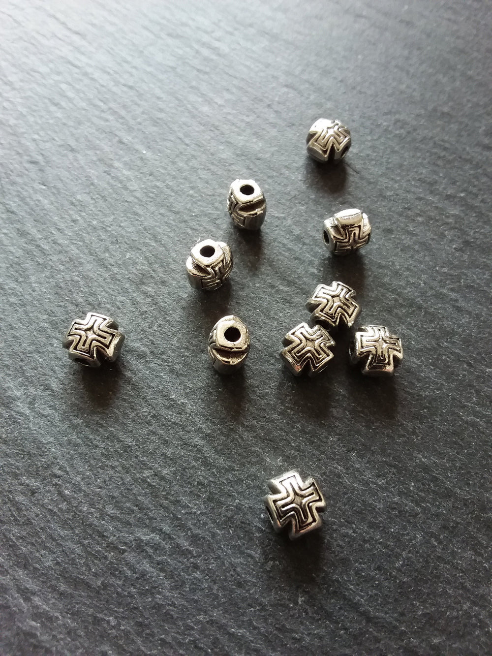 10 or 50 Antique Silver 8mm Rounded Cross Beads 8x8x7mm - ContentedCatz