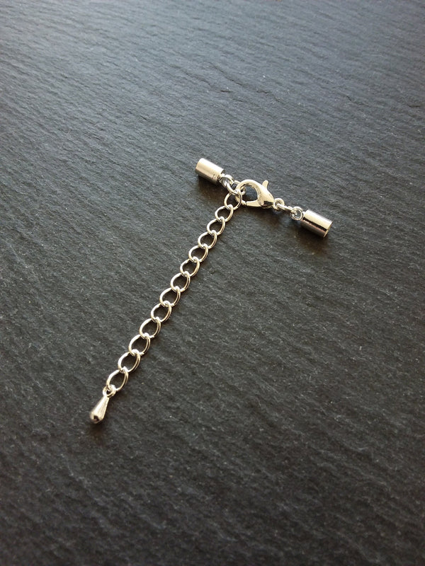 Silver Plated End Cap Sets for 3mm Cord with or without Extender Chain (3.6mm caps) - ContentedCatz