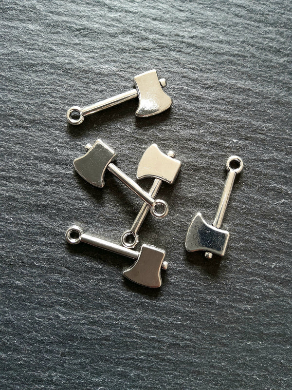 10 or 50 Axe Charms Antique Silver Tone Alloy 25x10mm - ContentedCatz