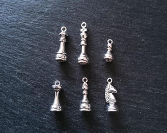 Set of 6 Chess Piece Charms Antique Silver Alloy 19x7.4x8mm - ContentedCatz