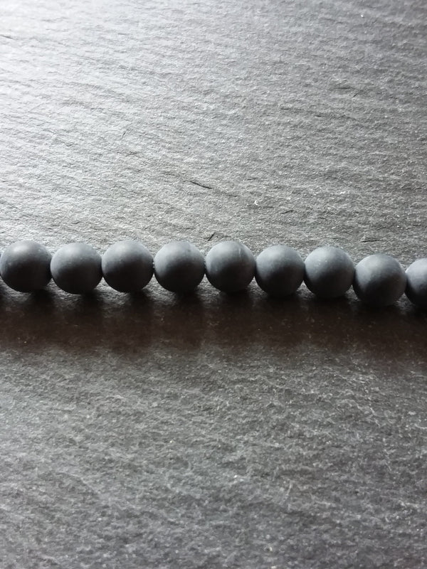 6.3mm Frosted Natural Black Agate Undyed Gemstone Round Beads Full 15.7 inch Strand - ContentedCatz