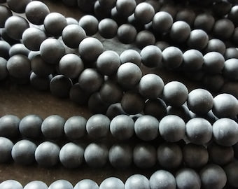 6.3mm Frosted Natural Black Agate Undyed Gemstone Round Beads Full 15.7 inch Strand - ContentedCatz