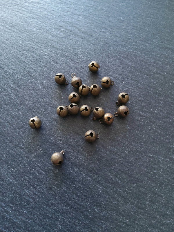 40 or 200 Little Antique Bronze Tone 6mm Brass Bells Bell Charms 9x6mm - ContentedCatz