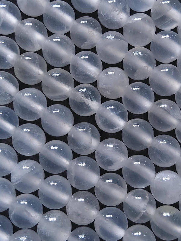 6.6mm Natural Selenite Undyed Round Polished Beads. Full 15.7 inch Strand Hole: 0.8mm - ContentedCatz