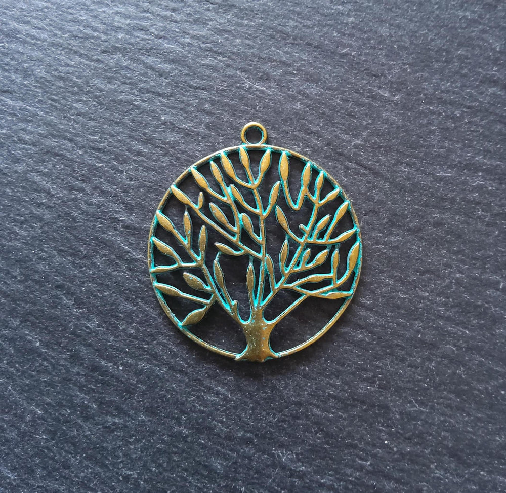 4 or 20 Large Tree Pendants Antique Bronze Tone Alloy with Green Patina 42x38x2mm - ContentedCatz