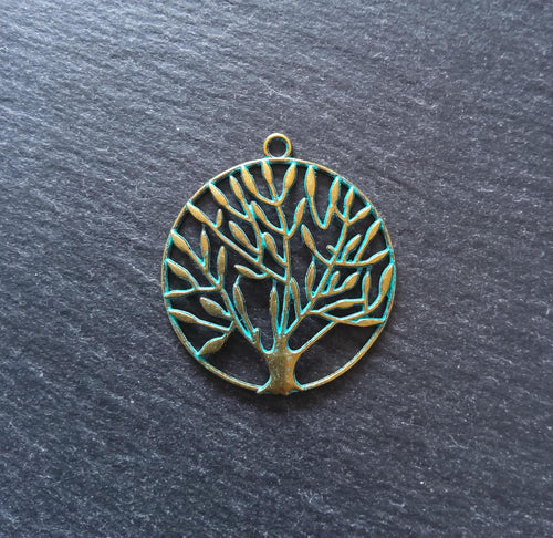 4 or 20 Large Tree Pendants Antique Bronze Tone Alloy with Green Patina 42x38x2mm - ContentedCatz