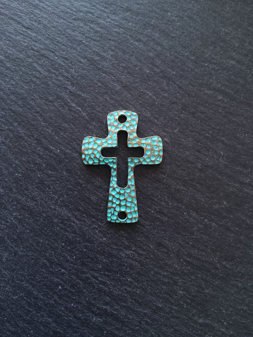 2 or 10 Cross Connector Charms Antique Bronze Tone with Green Patina 45x33mm - ContentedCatz