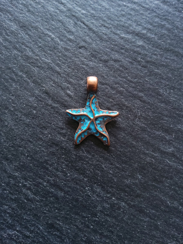 4 or 20 Antique Copper Starfish Charms with Blue Patina 22x17mm - ContentedCatz