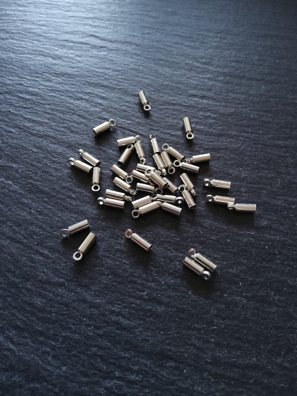 50 or 250 Antique Silver Tone End Caps for 1.5mm Cord Necklaces (2mm end caps) 8x2.8mm - ContentedCatz