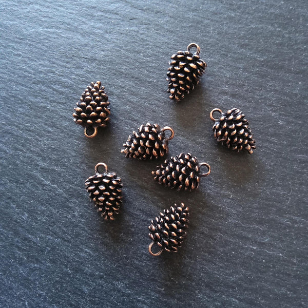 2 or 10 Pine Cone Charms Antique Copper Tone Solid Alloy 20x12mm - ContentedCatz