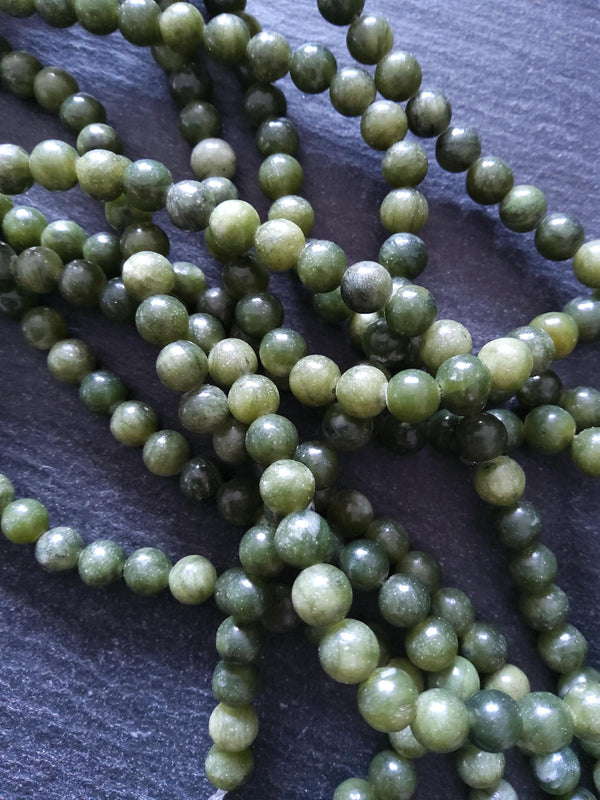 6.5mm Green Jade Natural Chinese Taiwan Undyed Round Polished Gemstone Beads Full 15 inch Strand - ContentedCatz