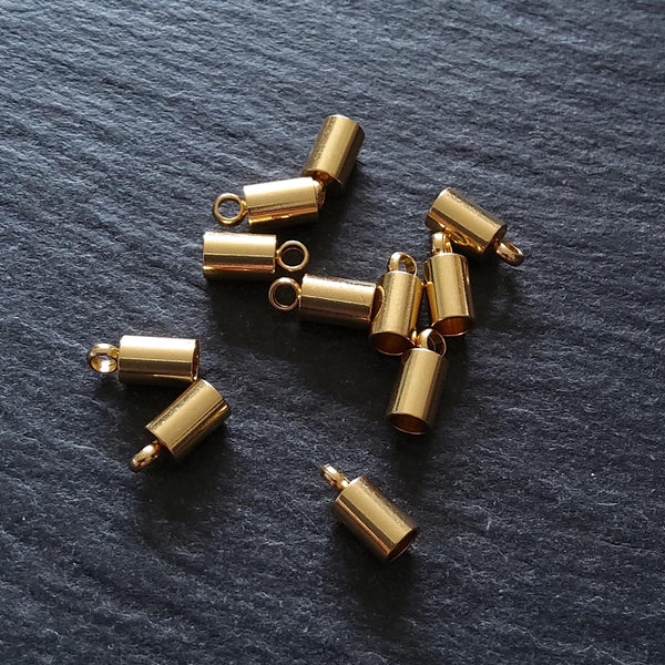 4 or 20 Genuine 18K Gold Plated Stainless Steel End Caps for 2.5mm Cord (3mm end caps) 9x4mm - ContentedCatz