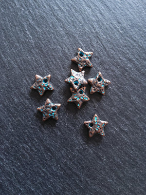 8 or 40 Antique Copper Star Charms with Blue Patina 13x13x3mm - ContentedCatz