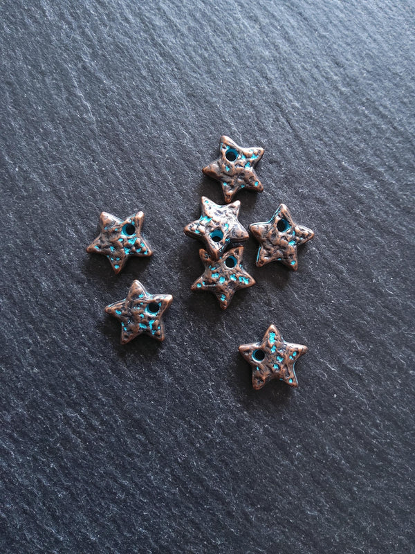 8 or 40 Antique Copper Star Charms with Blue Patina 13x13x3mm - ContentedCatz