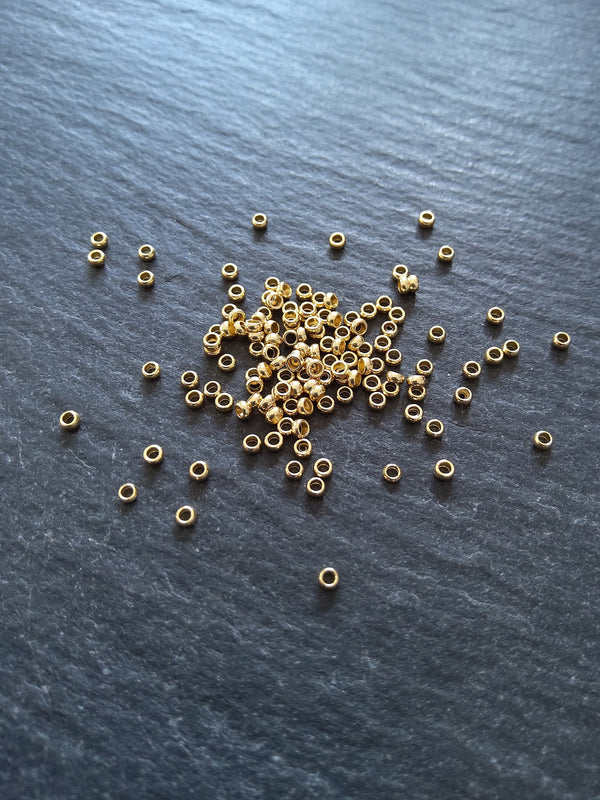 60 or 300 Crimp Beads Genuine 24K Gold Plated 316 Surgical Steel 1.9mm Hole: 1mm - ContentedCatz