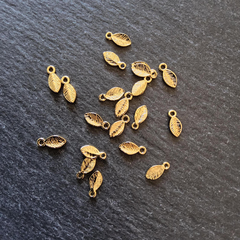 Little Leaf Charms Real 18K Gold Plated Brass 10.5x4.5x1mm - ContentedCatz