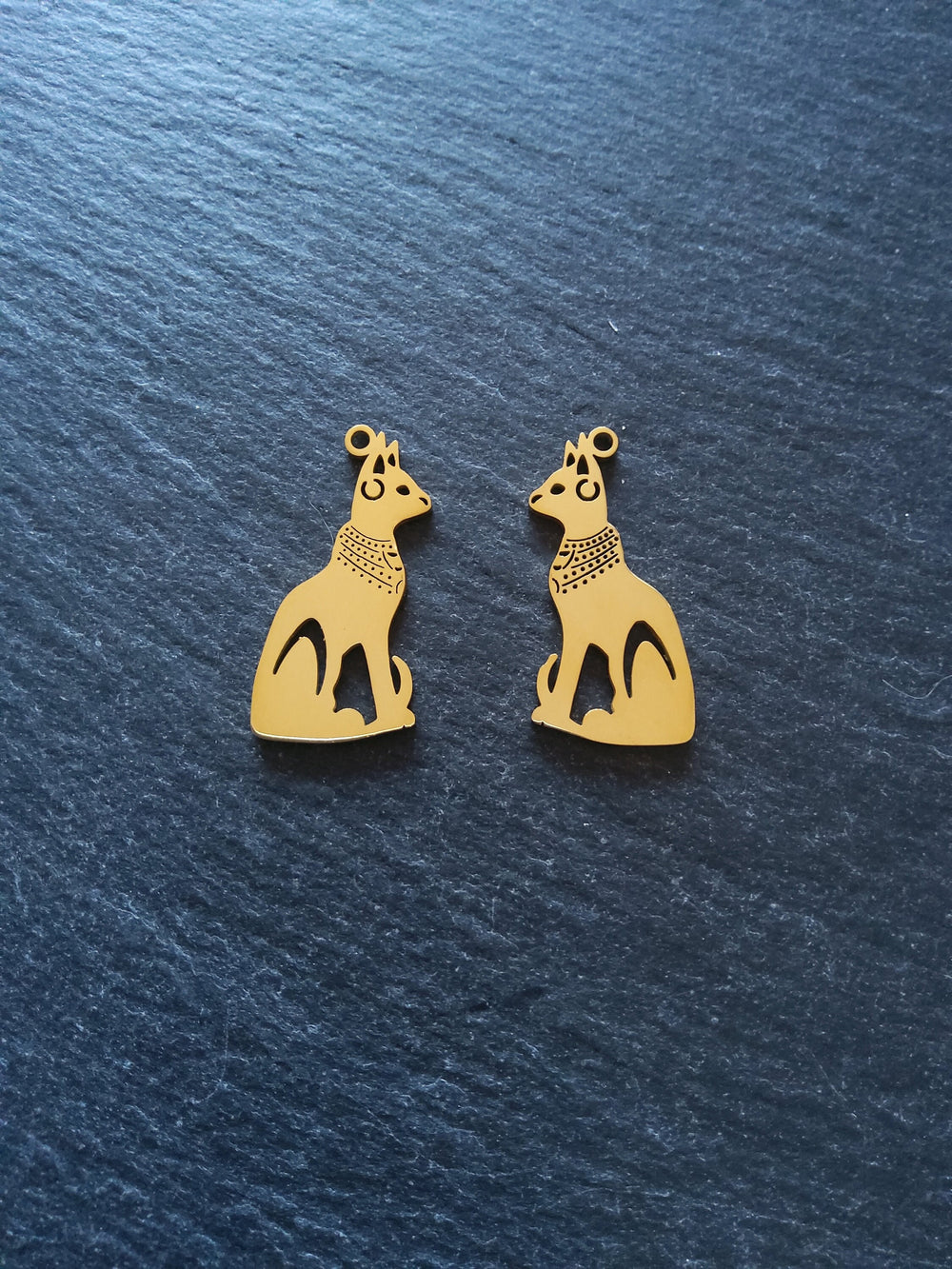 2 or 10 Genuine Gold Plated Stainless Steel Egyptian Cat Goddess Bastet Charms 30x15x1.5mm - ContentedCatz