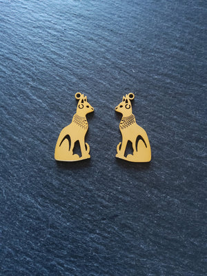 2 or 10 Genuine Gold Plated Stainless Steel Egyptian Cat Goddess Bastet Charms 30x15x1.5mm - ContentedCatz