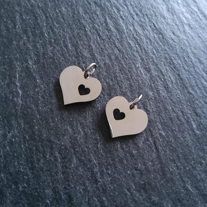 2 or 10 Stainless Steel Heart Charms With Cutout Heart 12x12x1.2mm - ContentedCatz