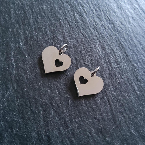 2 or 10 Stainless Steel Heart Charms With Cutout Heart 12x12x1.2mm - ContentedCatz