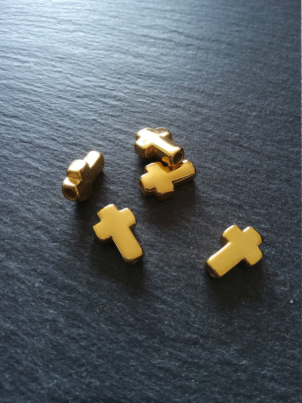 1 or 5 Gold Tone Stainless Steel Rounded Cross Beads 14x10mm. Hole 3mm - ContentedCatz