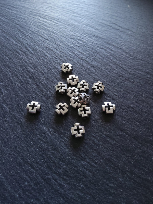 20 or 100 Antique Silver 8mm Cross Beads 8x8x4mm - ContentedCatz